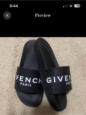 Givenchy Black Slide Sandals with White Logo